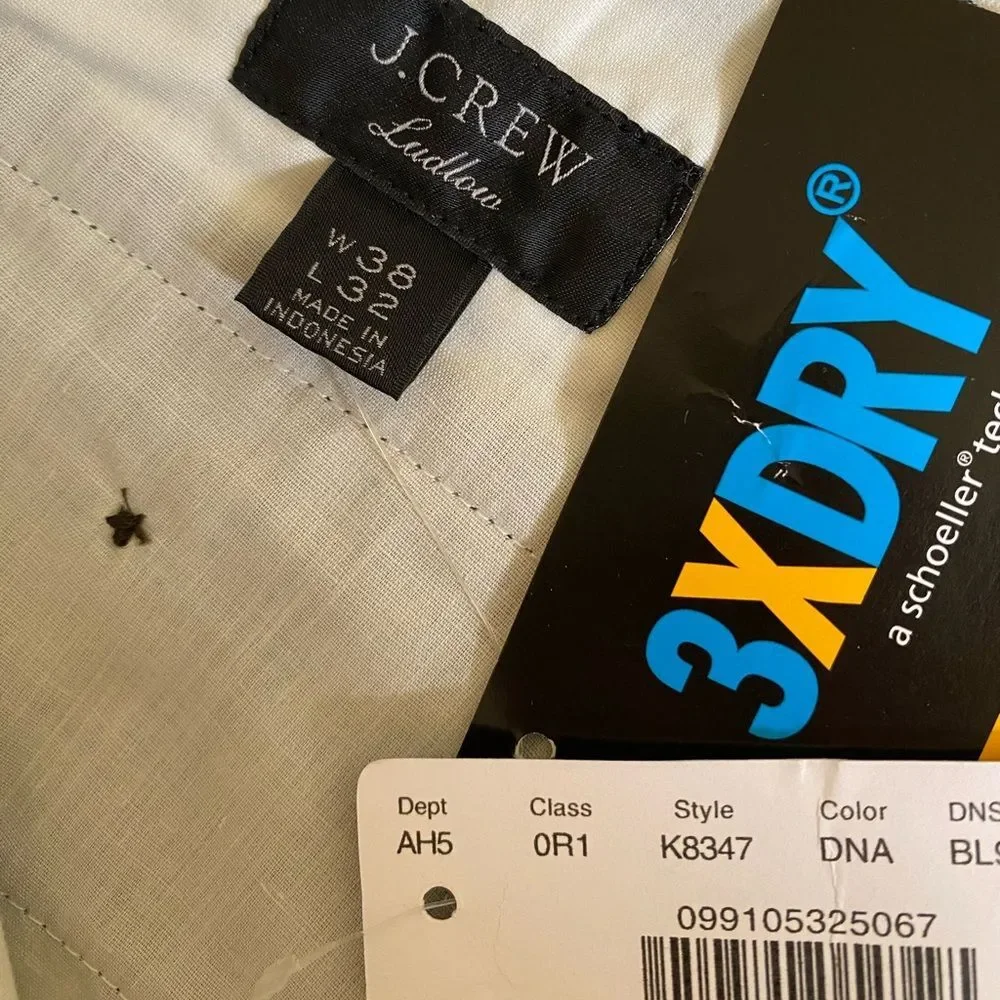 NWT J. Crew Ludlow Men's Slim-fit Pants Size 38x32 3XDRY Dark Navy Chinos Preppy